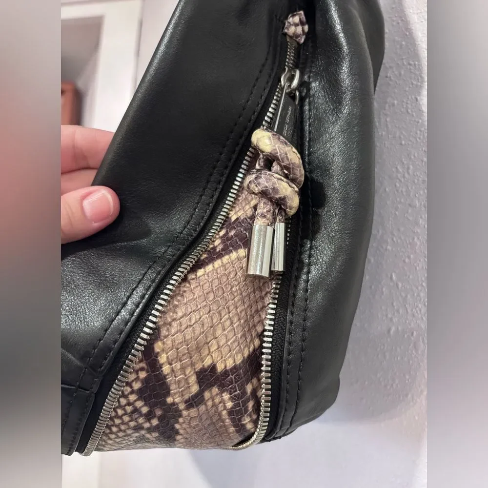 Michael Kors Isabel large convertible black leather shoulder bag snakeskin - Picture 5 of 9